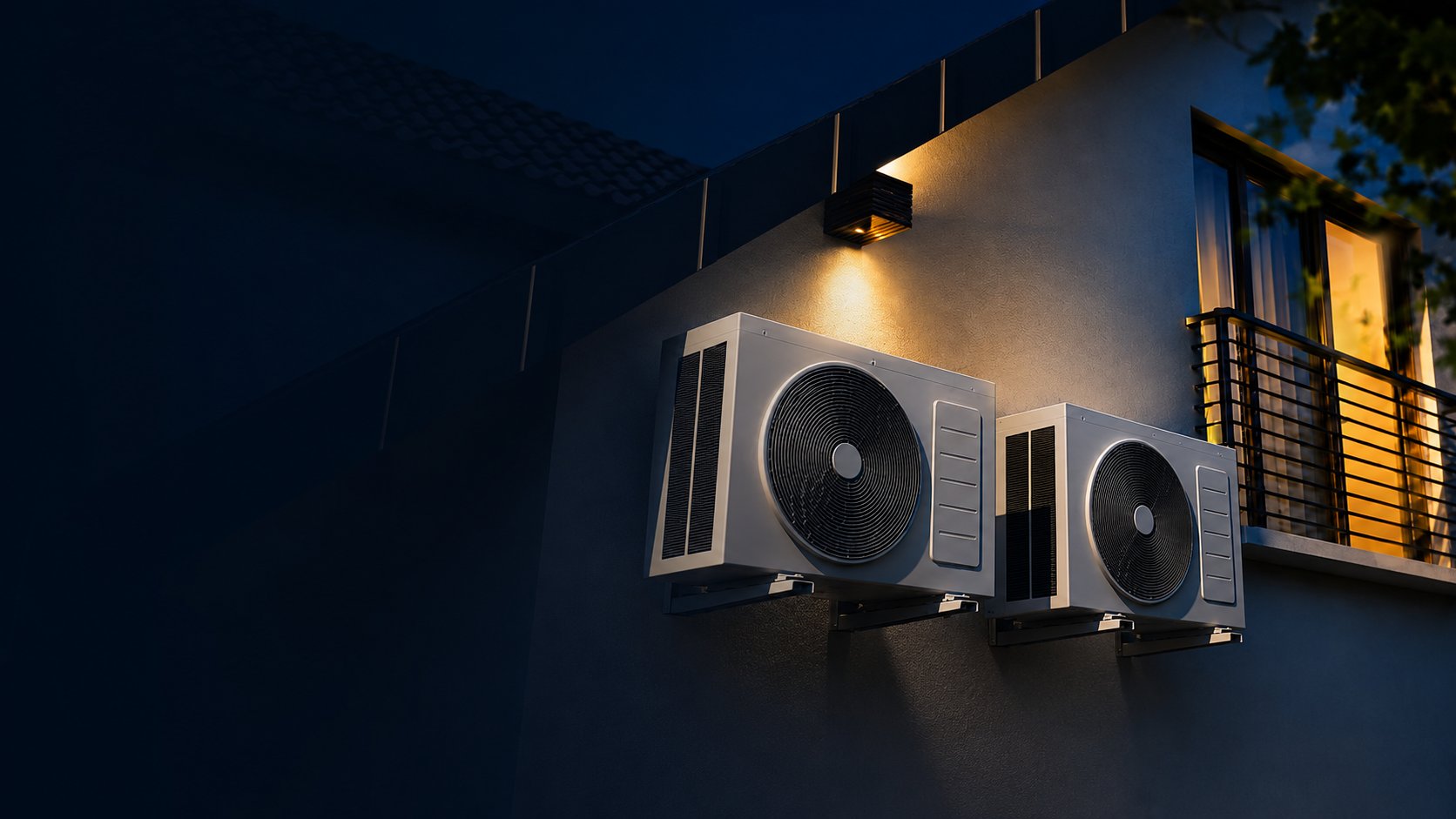 Residential heating and cooling system outside a modern home